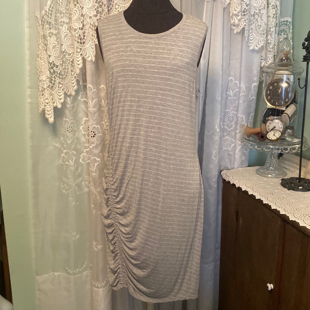 Athleta Soft Stretchy Knit Dress w/ Leather Lining & Rushing details Sz L